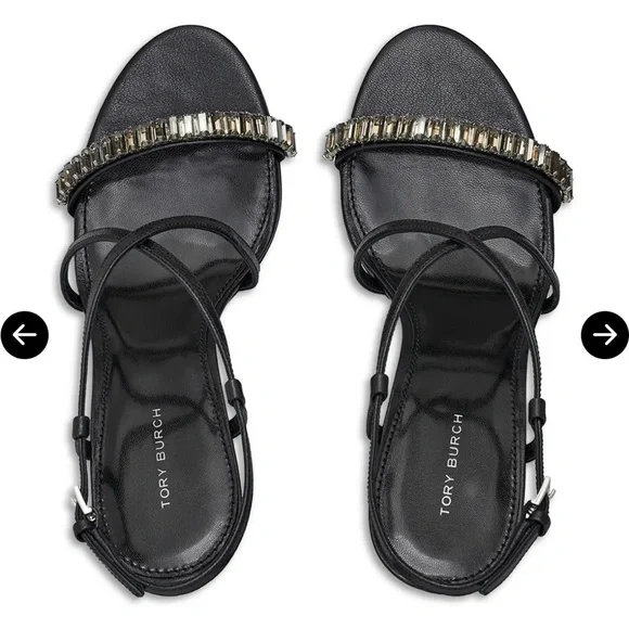 Tory Burch Crystal-Embellished Black High Heel Sandals | Size 7 | NWT + Dust Bag - Picture 8 of 10